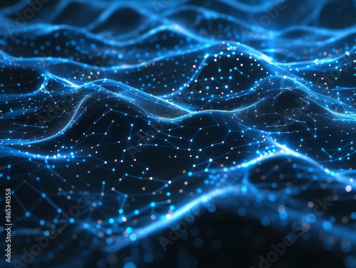 Abstract network of glowing blue nodes and lines, digital technology, minimalistic style, highly detailed, futuristic