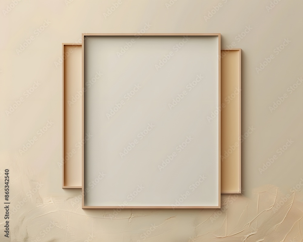 Mock up blank minimal wooden thin frame on neutral beige wall background, wallpaper Mock up blank minimal wooden thin frame on neutral beige wall background, wallpaper