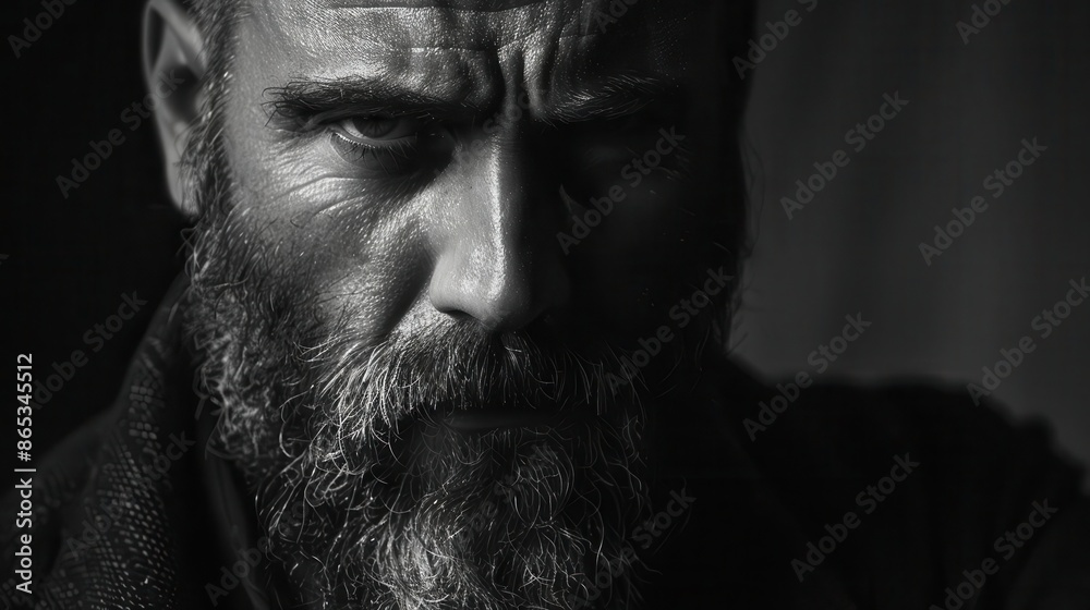 intense gaze of rugged man with saltandpepper beard dramatic chiaroscuro lighting film noir style intense gaze of rugged man with saltandpepper beard dramatic chiaroscuro lighting film noir style