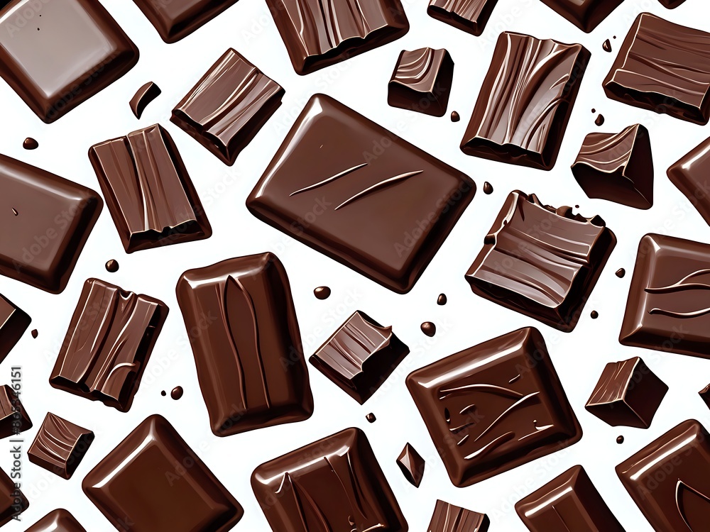 Delicious dark chocolate squares and pieces on a white background. Delicious dark chocolate squares and pieces on a white background.