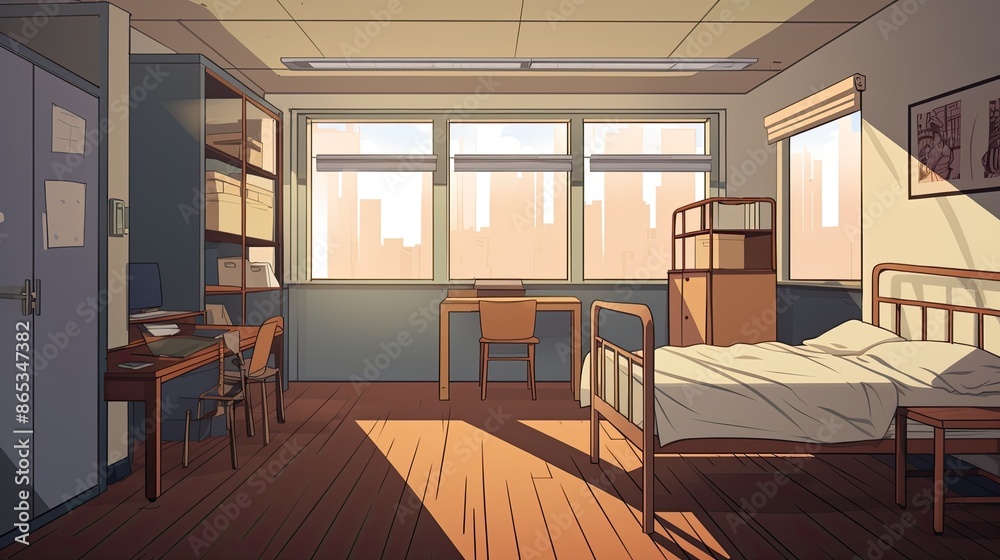 Serene Afternoon Light in a Cozy Dorm Room Serene Afternoon Light in a Cozy Dorm Room