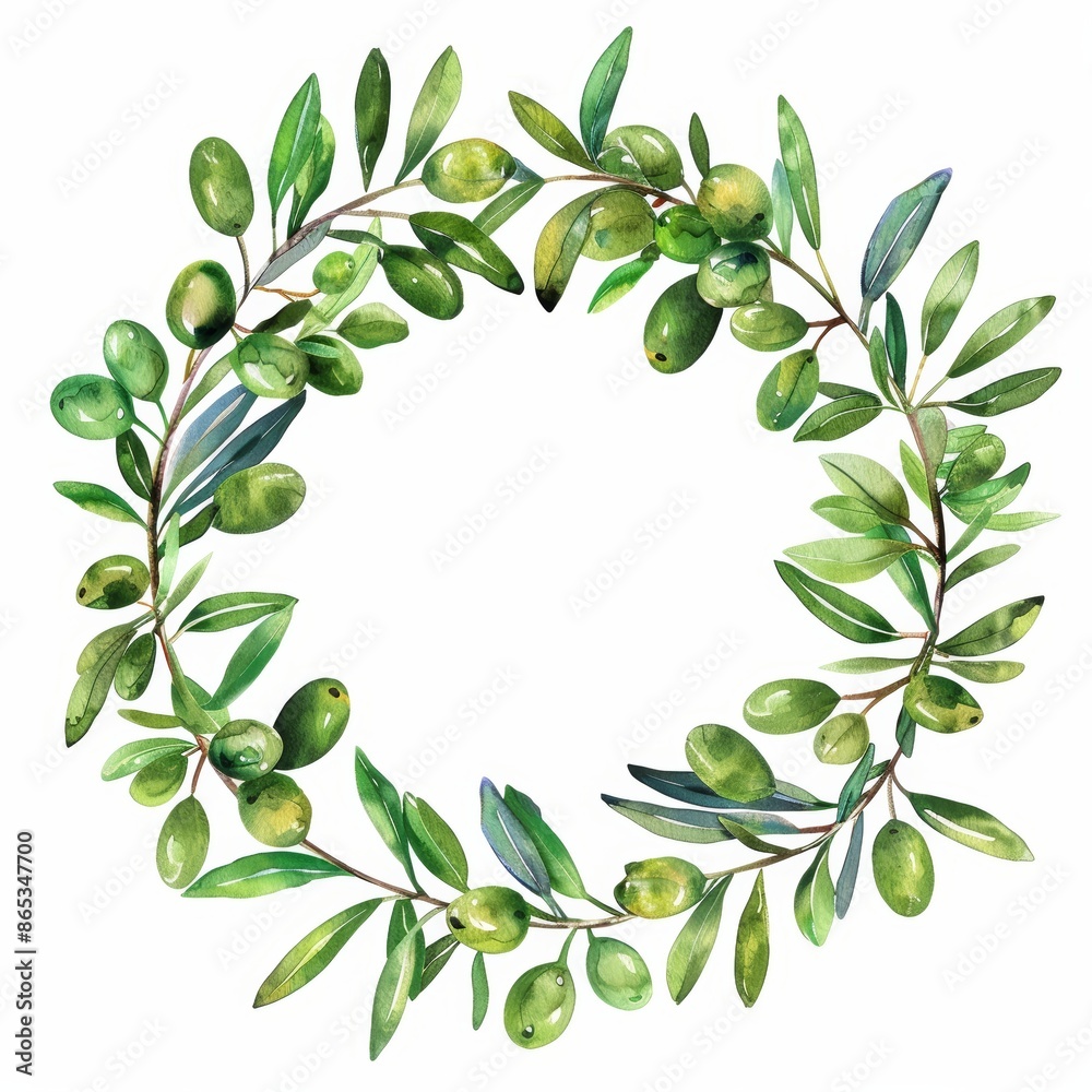 Bay leaf wreath isolated on white background in watercolor. Bay leaf wreath isolated on white background in watercolor.