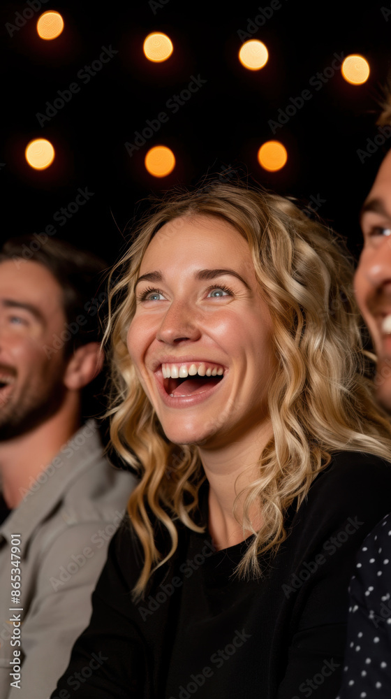 A group of friends watching a movie together, sharing laughter and excitement, Entertainment, Social Lifestyle A group of friends watching a movie together, sharing laughter and excitement, Entertainment, Social Lifestyle