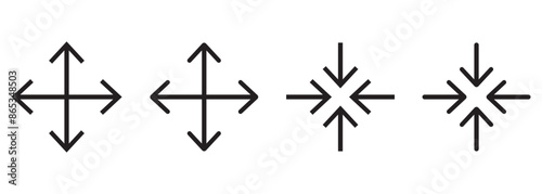 Full screen and exit full screen icon set. Full screen and exit full screen icon set. Arrow mark icons. Scalability icons in flat style for web site, UI, mobile app.