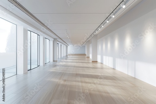 3D rendering of an empty room with a white wall and wood floor - Living room