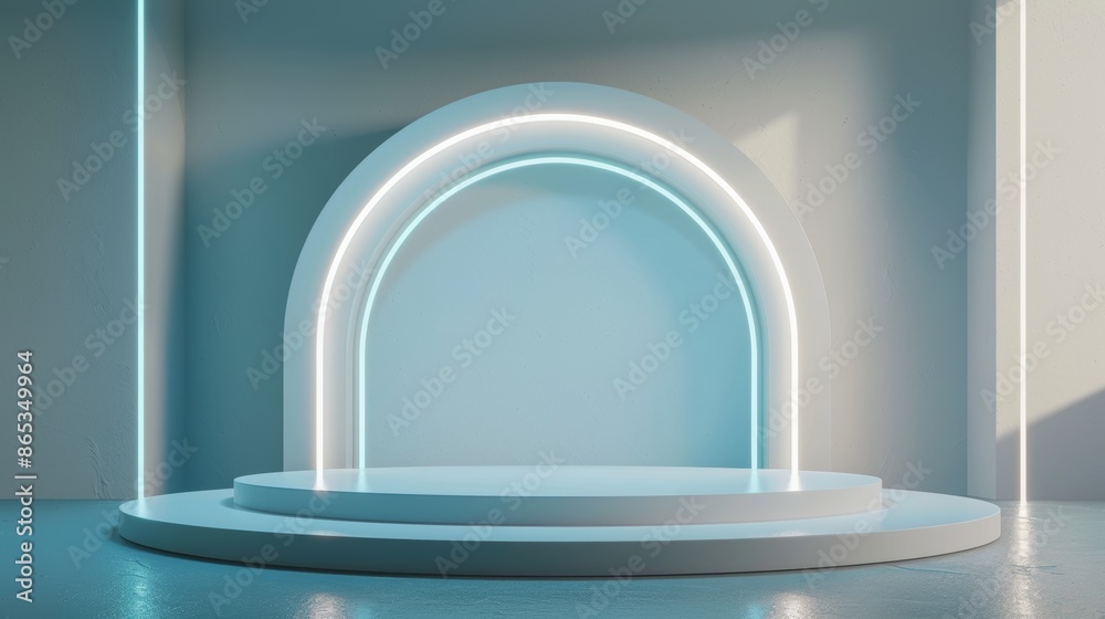 Abstract futuristic gray blue background with built-in lighting