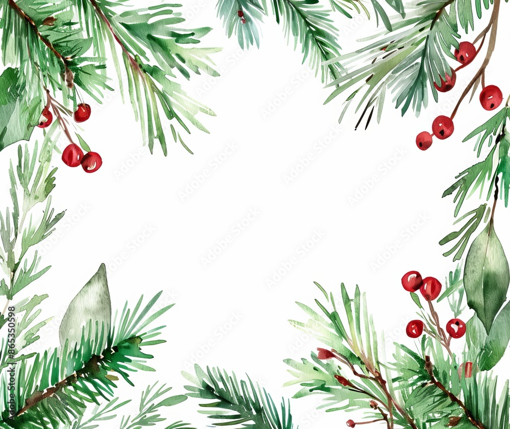 custom made wallpaper toronto digitalModern Christmas banner in watercolor with fir branches and text space.