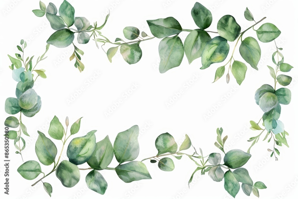 Hand drawn illustration of eucalyptus leaves and greenery. Fits invitations, greeting cards, save the date cards, and albums.