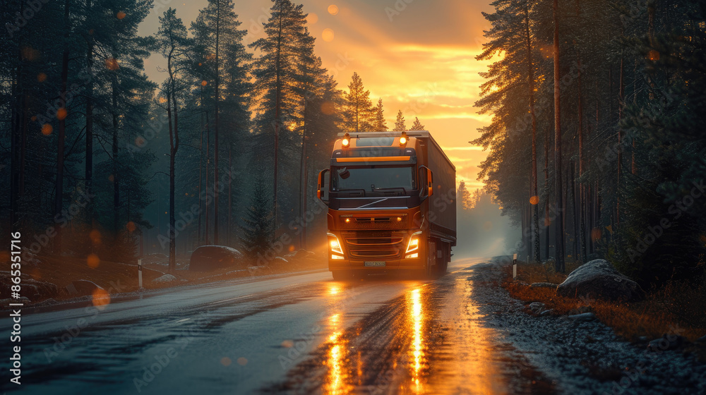 Blurry Logistics Truck Journey in Summer Blurry Logistics Truck Journey in Summer