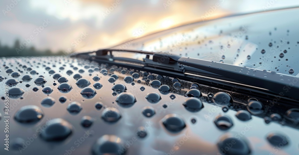 3D render of red silicone wipers sweeping water from a car windshield 3D render of red silicone wipers sweeping water from a car windshield
