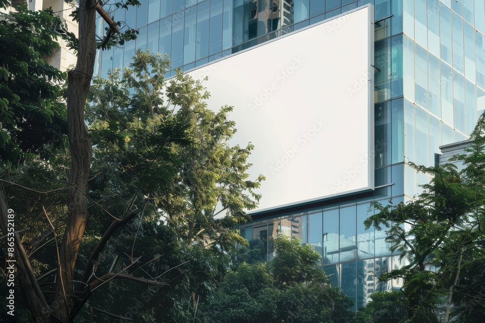 Blank image of an outdoor information banner on a rooftop of a modern ...