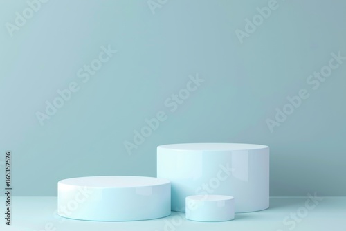 Stand with white product in blue room, studio scene, minimal design, 3D rendering