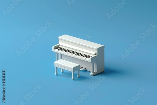 Concept design for a blue grand piano with blue background. Monochromatic. 3D model.