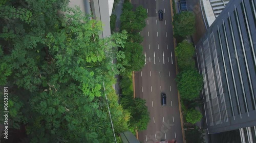 Aerial View Of Modern City Downtown With Street Surounded by Building 