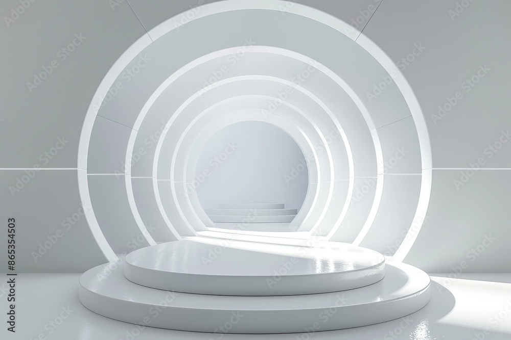 Fototapeta premium 3D rendering of a modern minimalist round space showcase with empty space. Design for product presentation in trendy, clean style.