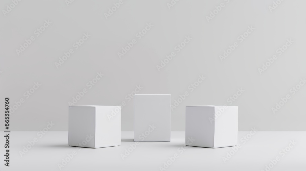 White display plinths. White color. 3D illustration. White display plinths. White color. 3D illustration.