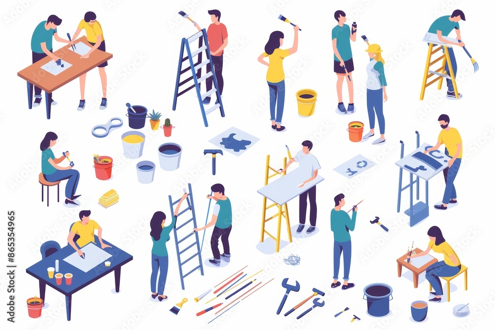 3D Isometric Flat Conceptual Illustration of a Team of Workers, each profession in the set 3D Isometric Flat Conceptual Illustration of a Team of Workers, each profession in the set