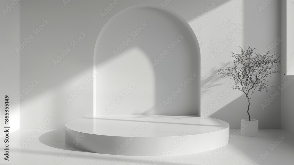 The presentation of a product is done on a podium, a stylish, minimal display case is used The presentation of a product is done on a podium, a stylish, minimal display case is used