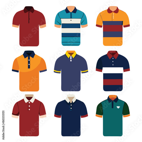Men's slim-fitting polo shirts. A Lot of different polo-collar variants. Vector illustration. Fully editable handmade mesh.Vector illustration of women polo shirt template. Ai generate