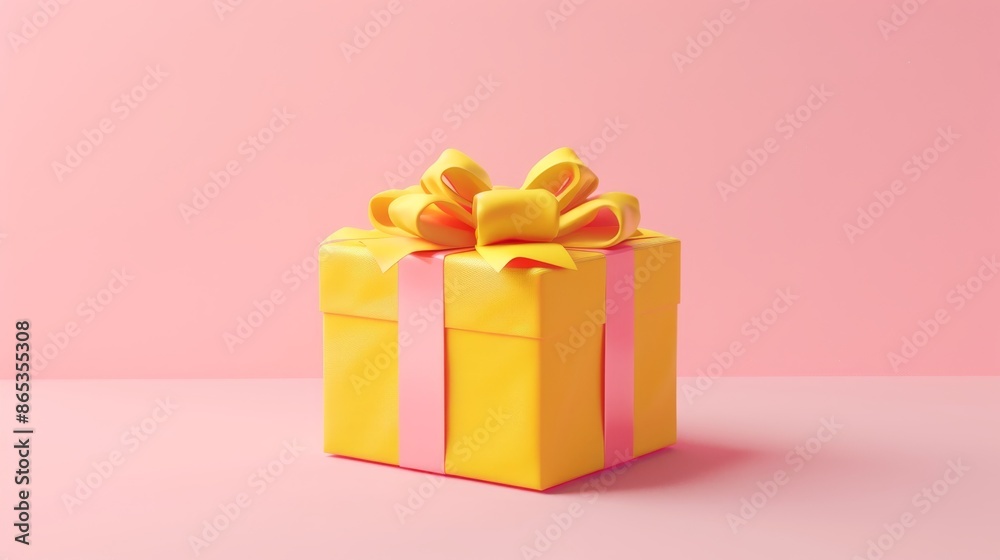 3D illustration of a yellow wrapped present with a bow