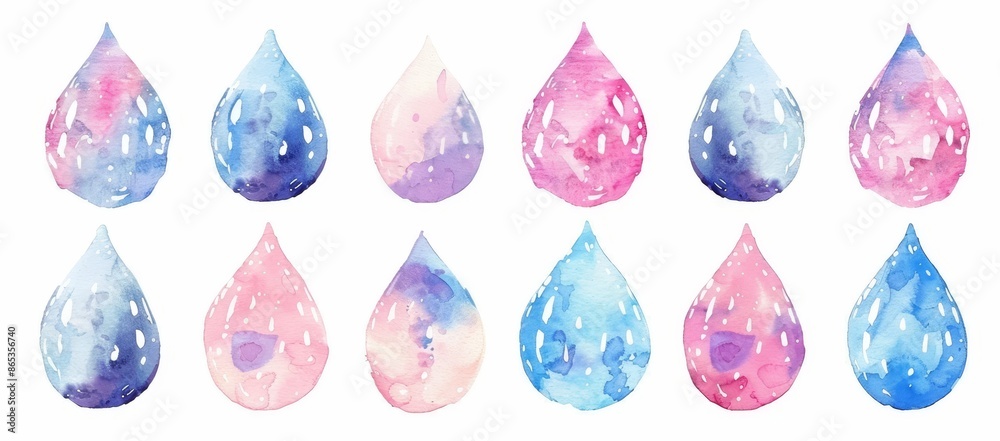 An illustration of painful female menstruation. Watercolor hand drawing. Signs showing blood drops and clean water. Design for healthcare, medicine, women's periods and PMS. An illustration of painful female menstruation. Watercolor hand drawing. Signs showing blood drops and clean water. Design for healthcare, medicine, women's periods and PMS.