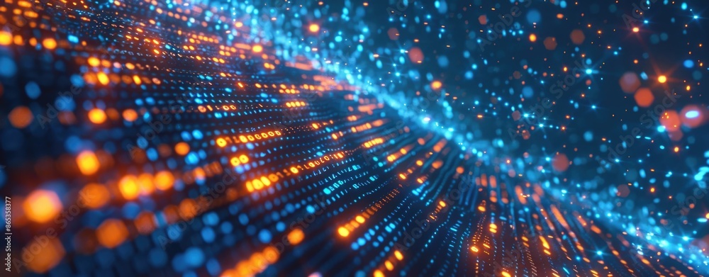 Digital background of binary code, data flow and glowing lights. Digital background of binary code, data flow and glowing lights.
