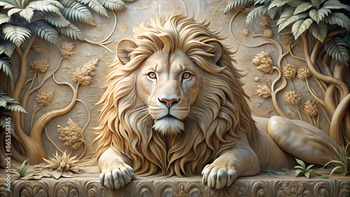 Beautiful Lions 3d relief wallpaper. Mural wallpaper. Wall art. AI-generated 