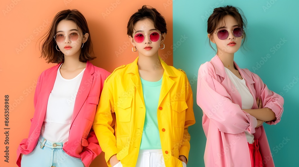 Asian model in casual wear, posing in different positions for documentary photography