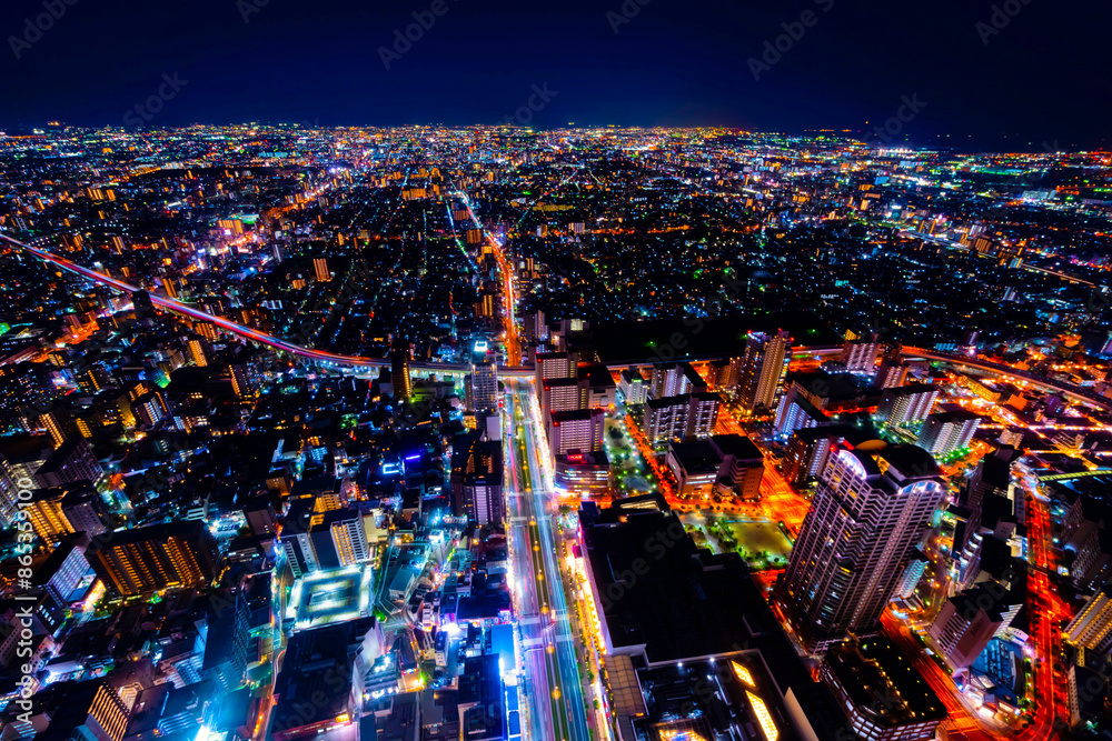 Obraz premium ハイアングルで望む大阪大都会夜景