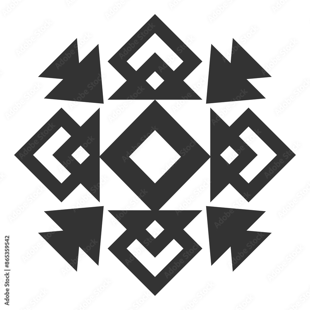 Tribal black geometric fabric motif. Tribal element Tribal black geometric fabric motif. Tribal element