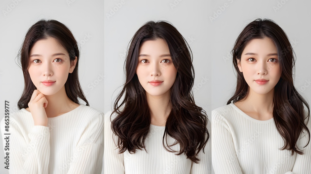 Asian model posing in different positions, captured in a documentary photography style Asian model posing in different positions, captured in a documentary photography style