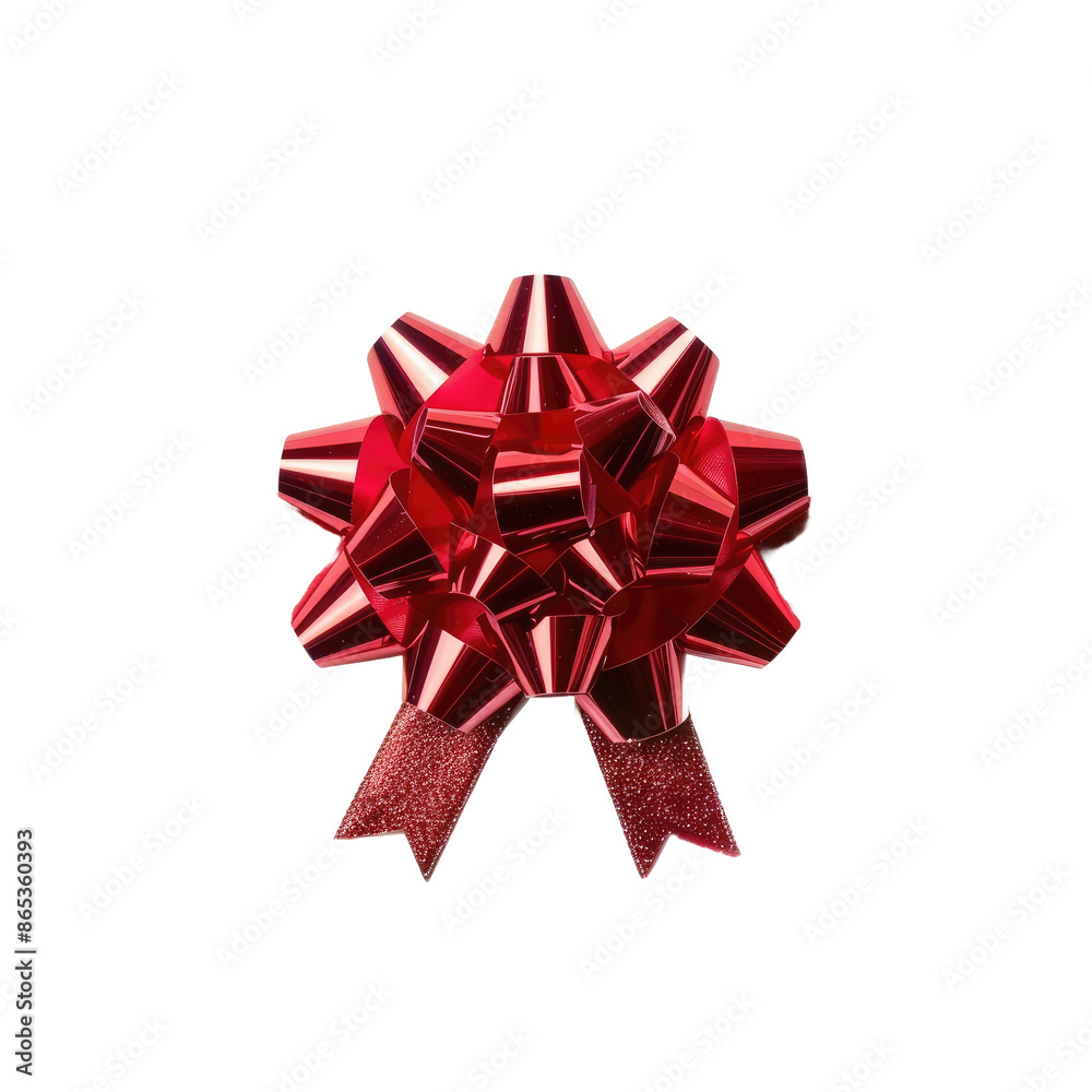 Vibrant Red Satin Gift Bow on transparent Background
