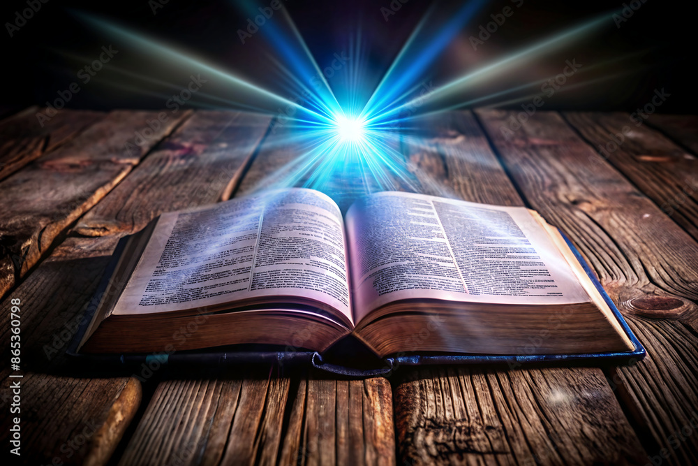 Obraz premium open bible with a light shining on it