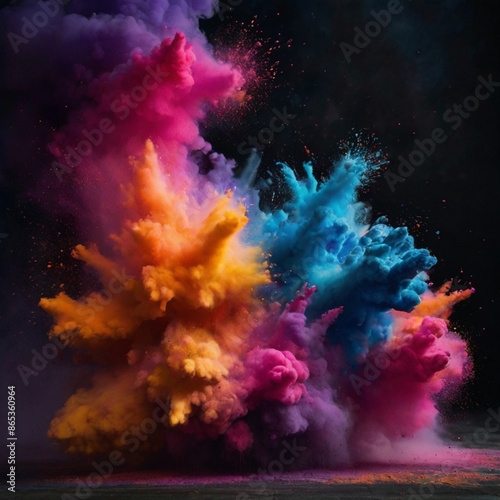 A powerful explosion of colored powder in the air, ai generative 