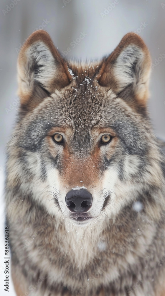 A beautiful wolf with a brown and gray coat is staring at the camera A beautiful wolf with a brown and gray coat is staring at the camera
