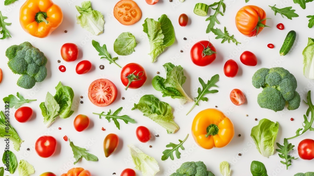 Fresh and healthy organic produce arranged in a pattern, isolated on white Fresh and healthy organic produce arranged in a pattern, isolated on white