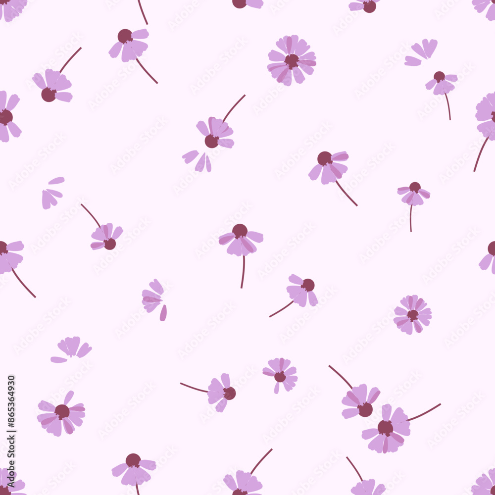 Obraz premium Seamless pattern with purple flower on pink background vector.