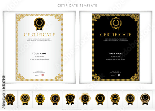 Luxury modern frames and shapes, templates for certificates of recognition, certificates of appreciation, and diplomas. Accommodates award, diploma, business and educational needs. type209(portrait)