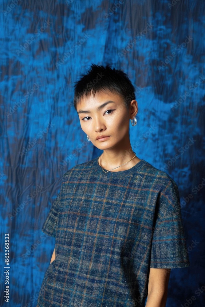 Fashion model in front of dark blue background. Fashion model in front of dark blue background.