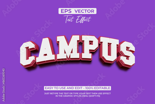 Campus Text Effect 3D Style Vector.