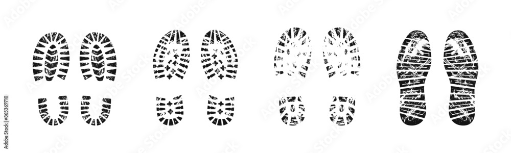 Boot grunge imprint vector set. Shoe grungy track silhouette collection. Boot grunge imprint vector set. Shoe grungy track silhouette collection.