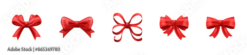 Ribbon bow festive illustration. Red ribbons for present wrapping set.