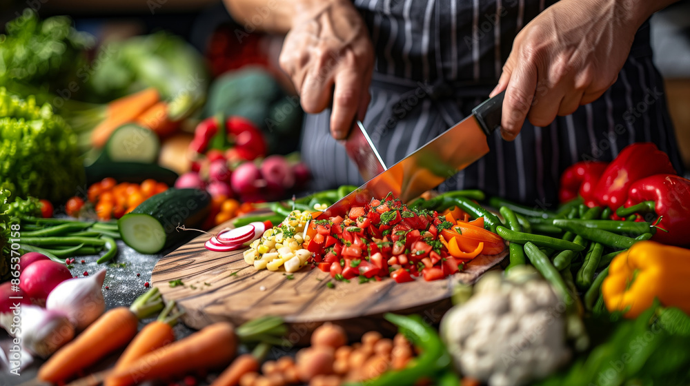 A person is using kitchen utensils to cut vegetables on the table A person is using kitchen utensils to cut vegetables on the table