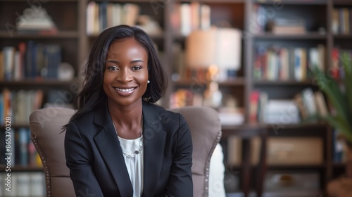 A photo of an African American woman sitting in a modern office chair