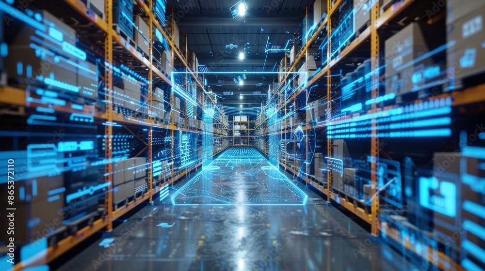 Fototapeta premium smart warehouse management system. digital high technology