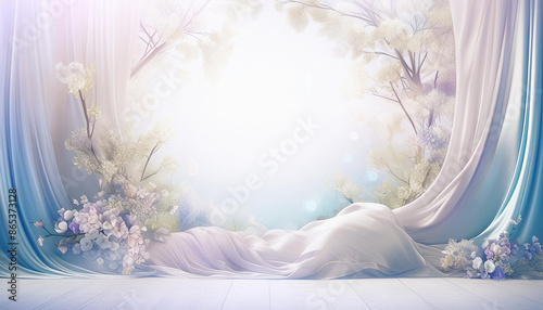 white blank copy space with frame of flowers and silk