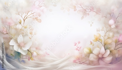 white blank copy space with frame of flowers and silk