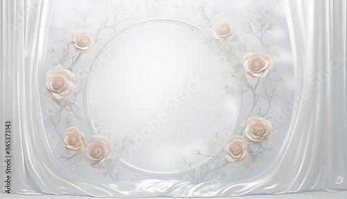white blank copy space with frame of flowers and silk
