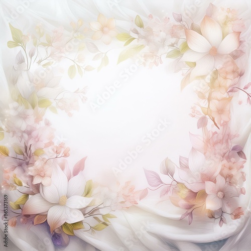 white blank copy space with frame of flowers and silk