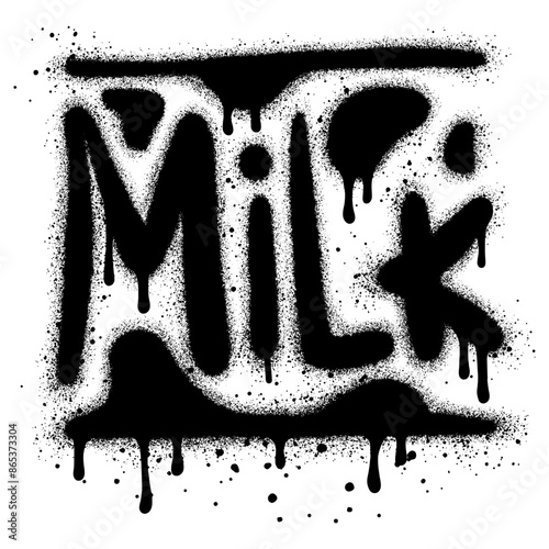 Graffiti Milk text sprayed in black over white.